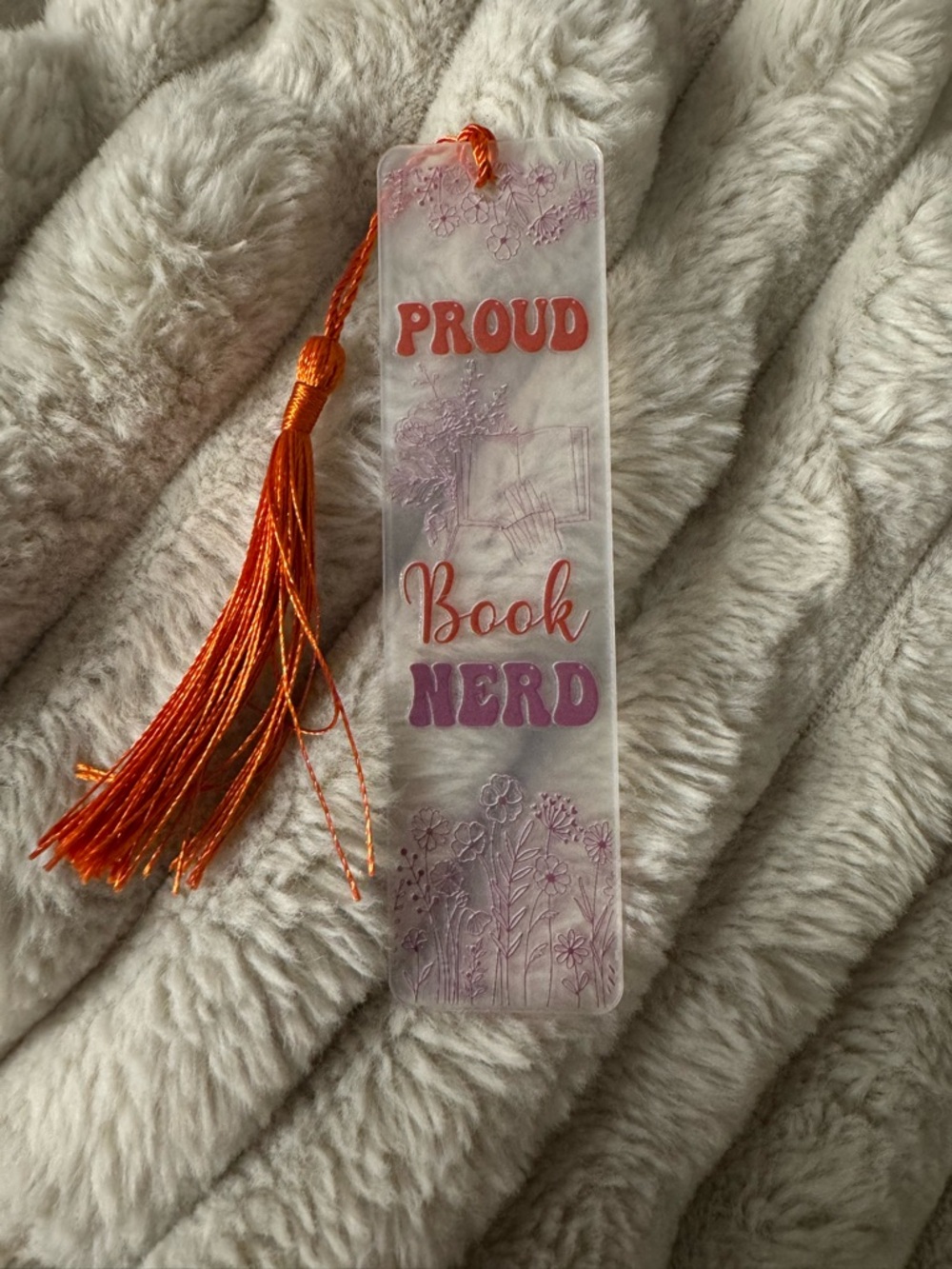 Proud Book Nerd Tassel Bookmark - Orange & Purple
